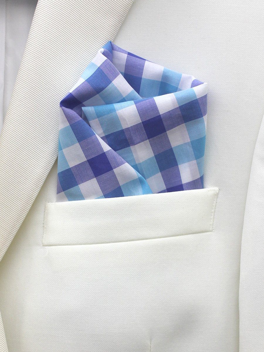 Boy's Pocket Square 21679 Blue/White Check Boys Pocket Square High Cotton 