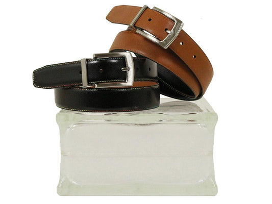 Tallia Orange 22163 Glazed Calf Boy's Belt - Reversible - Cogn/Black Boys Belt Tallia 