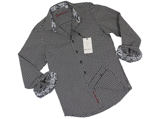 Boy's Sport Shirt 22331 Black Dobby Check Boys Sport Shirt Robert Graham 