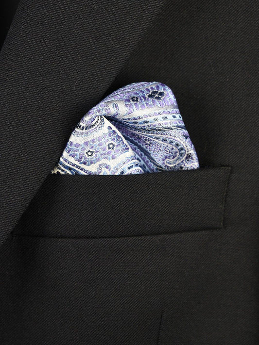 Boy's Pocket Square 22377 Silver/Purple/Blue Paisley Boys Pocket Square Heritage House 