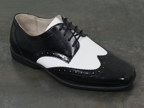 Image of Florsheim 22497 Leather Boy's Shoe - Two Tone Wing Tip - Black And White Boys Shoes Florsheim 