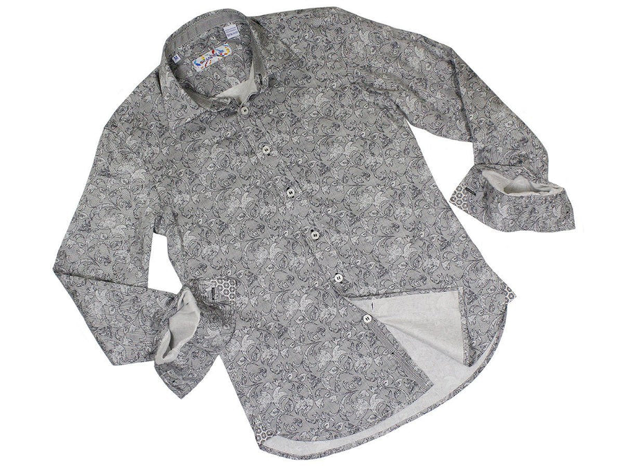 Boy's Sport Shirt 22841 Grey/Black Paisley Print Boys Sport Shirt Brandolini 