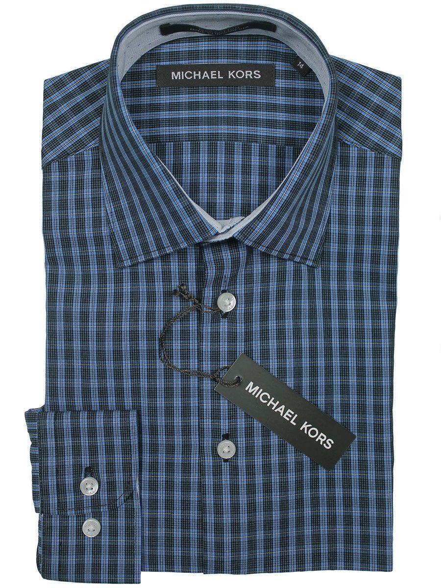 Michael Kors 22906 100% Cotton Boy's Dress Shirt - Checks - Blue And Black Boys Dress Shirt Michael Kors 