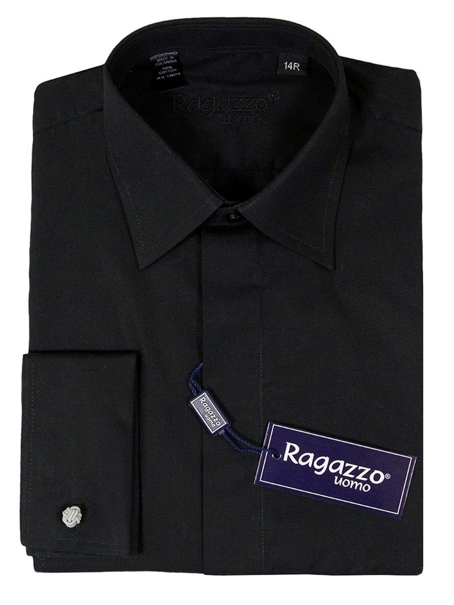 Ragazzo 23213 French Cuff Boy's Dress Shirt - Solid Broadcloth - Black Boys Dress Shirt Ragazzo 