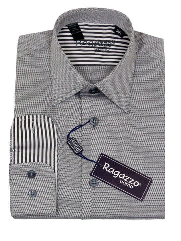 Ragazzo 23227 100% Cotton Boy's Dress Shirt - Checkered Box Weave - Gray Boys Dress Shirt Ragazzo 