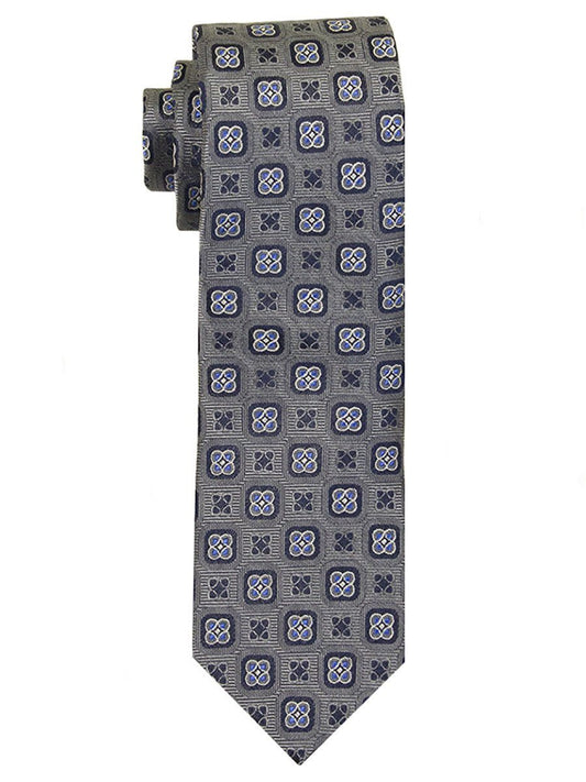 Heritage House 23281 100% Woven Silk Boy's Tie - Neat Geometric Style - Grey/Blue Boys Tie Heritage House 