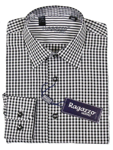 Ragazzo 23380 100% Cotton Boy's Dress Shirt - Plaid - Black and White Boys Dress Shirt Ragazzo 