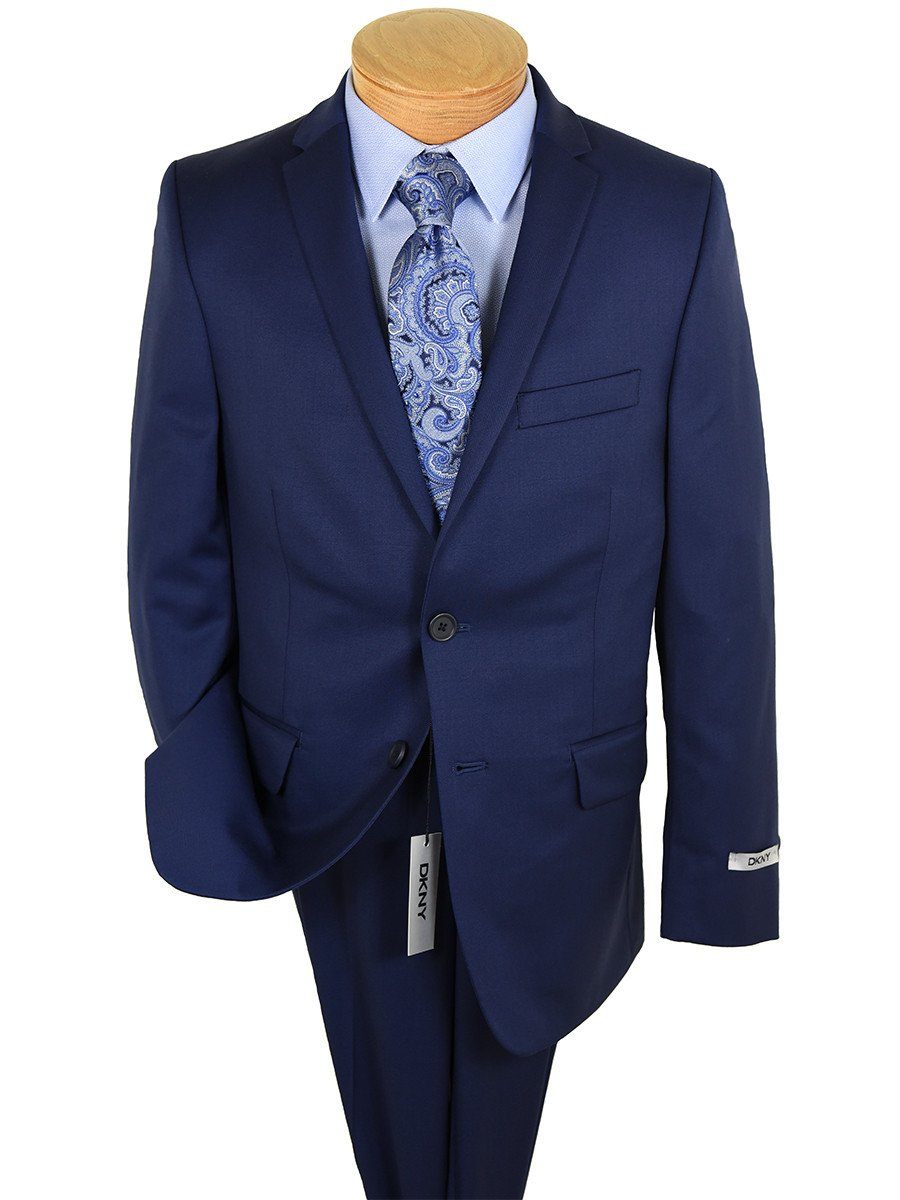DKNY 23419 100% Wool Boy's Skinny Fit Suit - Solid - Blue Boys Suit DKNY 