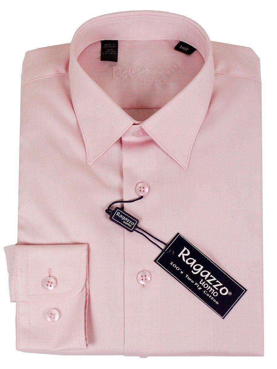 Ragazzo 23590 100% Cotton Boy's Dress Shirt - Herringbone - Pink Boys Dress Shirt Ragazzo 