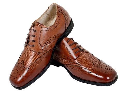 Image of Florsheim 23850 Leather Boy's Shoe - Wing Tip - Saddle Tan Boys Shoes Florsheim 