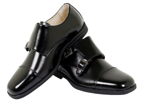 Image of Florsheim 23889 Leather Boy's Shoe - Double Monk Strap - Cap Toe - Black Boys Shoes Florsheim 