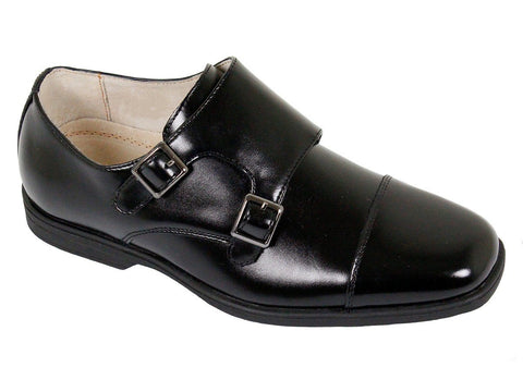 Image of Florsheim 23889 Leather Boy's Shoe - Double Monk Strap - Cap Toe - Black Boys Shoes Florsheim 