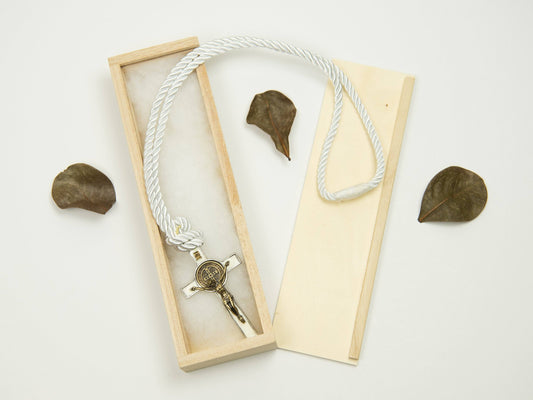 Boy's Communion Cross & Cord 24043 White/Bronze Boys Necklace Heritage House 