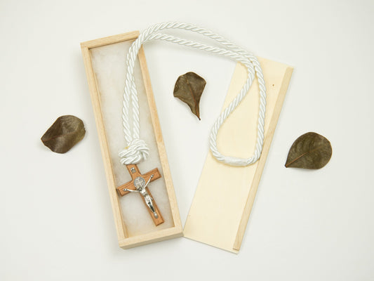 Boy's Communion Cross & Cord 24048 Dark Wood/Silver Boys Necklace Heritage House 