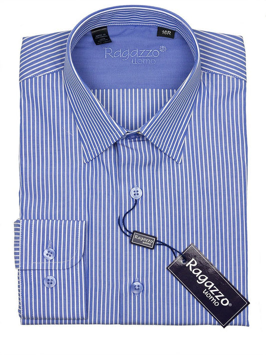 Ragazzo 24411 100% Cotton Boy's Dress Shirt - Stripe - Blue Boys Dress Shirt Ragazzo 