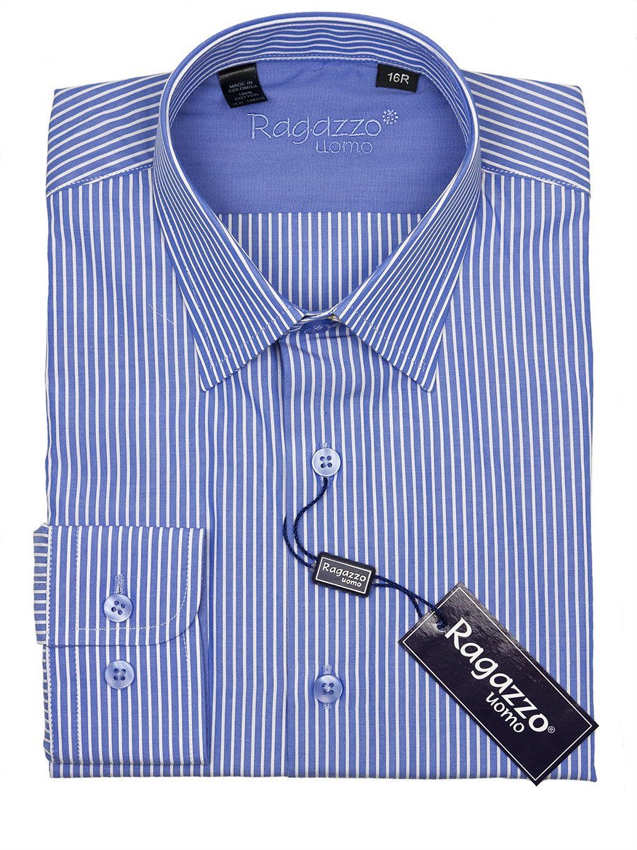 Ragazzo 24411 100% Cotton Boy's Dress Shirt - Stripe - Blue Boys Dress Shirt Ragazzo 
