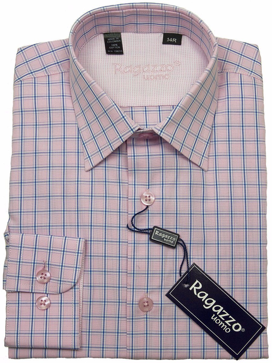 Ragazzo 24426 100% Cotton Boy's Dress Shirt - Plaid - Pink Boys Dress Shirt Ragazzo 