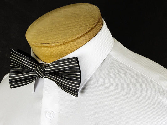 Boy's Bow Tie 24920 Charcoal/Silver Horizontal Stripe Boys Bow Tie Status 