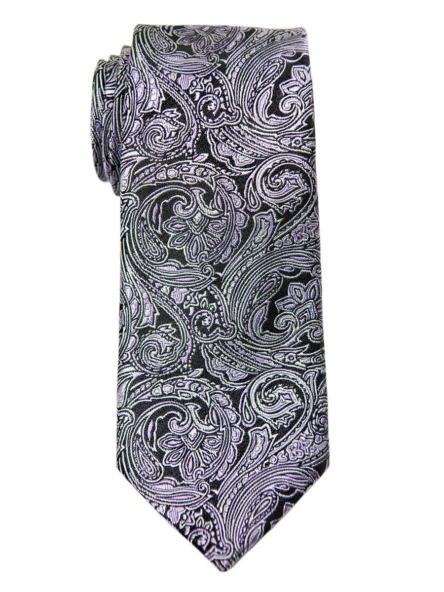 Heritage House 24942 100% Woven Silk Boy's Tie - Paisley Pattern - Black/Silver/Lilac Boys Tie Heritage House 