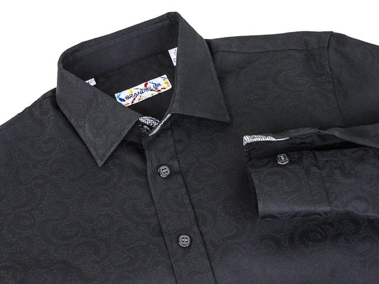 Boy's Brandolini Sport Shirt 25382 Black Tonal Paisley Boys Sport Shirt Brandolini 