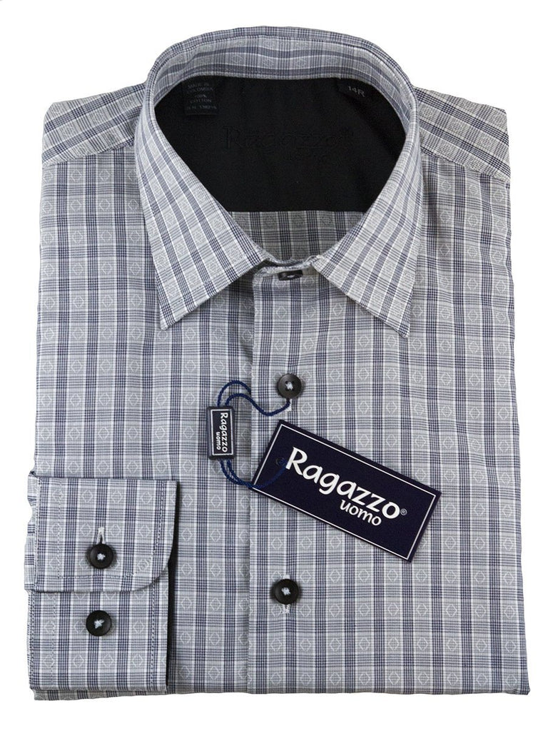 Ragazzo 25450 100 Cotton Boy's Dress Shirt Plaid Black Heritage