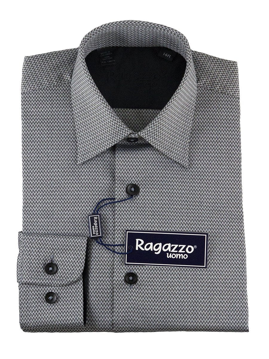 Ragazzo 25457 100% Cotton Boy's Dress Shirt - Chevron - Black Boys Dress Shirt Ragazzo 