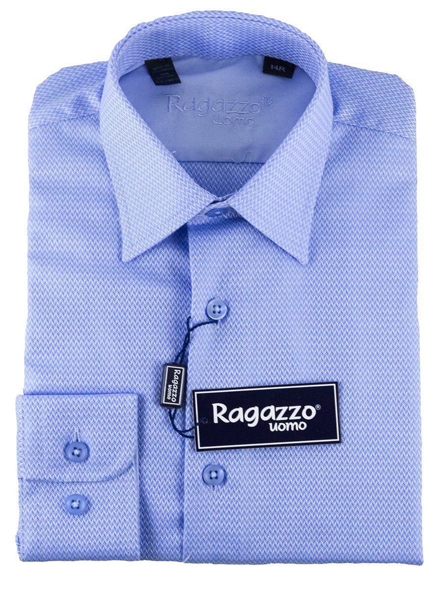 Ragazzo 25464 100% Cotton Boy's Dress Shirt - Chevron - Medium Blue Boys Dress Shirt Ragazzo 