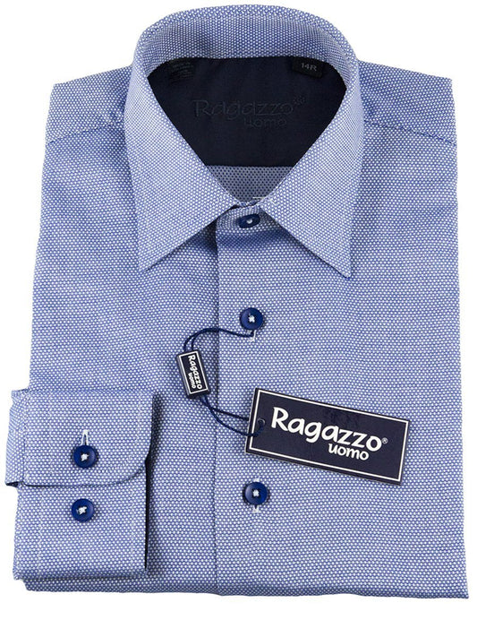 Ragazzo 25471 100% Cotton Boy's Dress Shirt - Pique - Dark Blue Boys Dress Shirt Ragazzo 