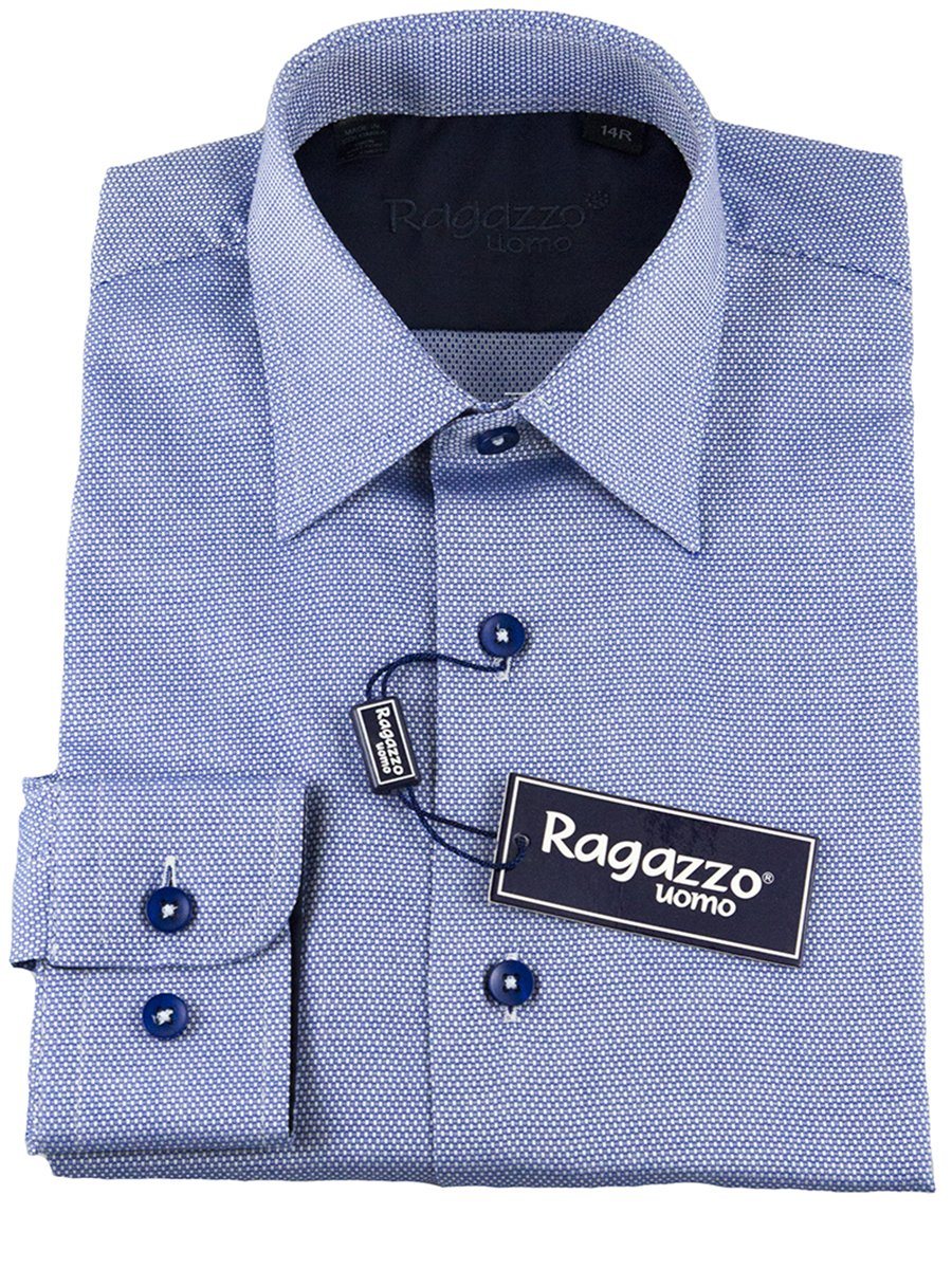 Ragazzo 25471 100% Cotton Boy's Dress Shirt - Pique - Dark Blue Boys Dress Shirt Ragazzo 