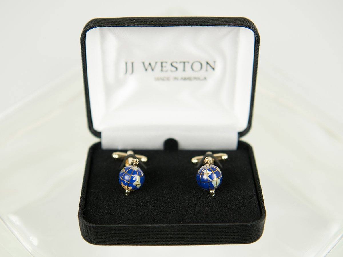 Boy's Cuff Links 26177 Gold Spinning Globe Boy's Cuff Links JJ Weston 