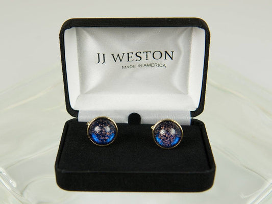 Boy's Cuff Links 26181 Gold with Blue Art Glass Boy's Cuff Links JJ Weston 