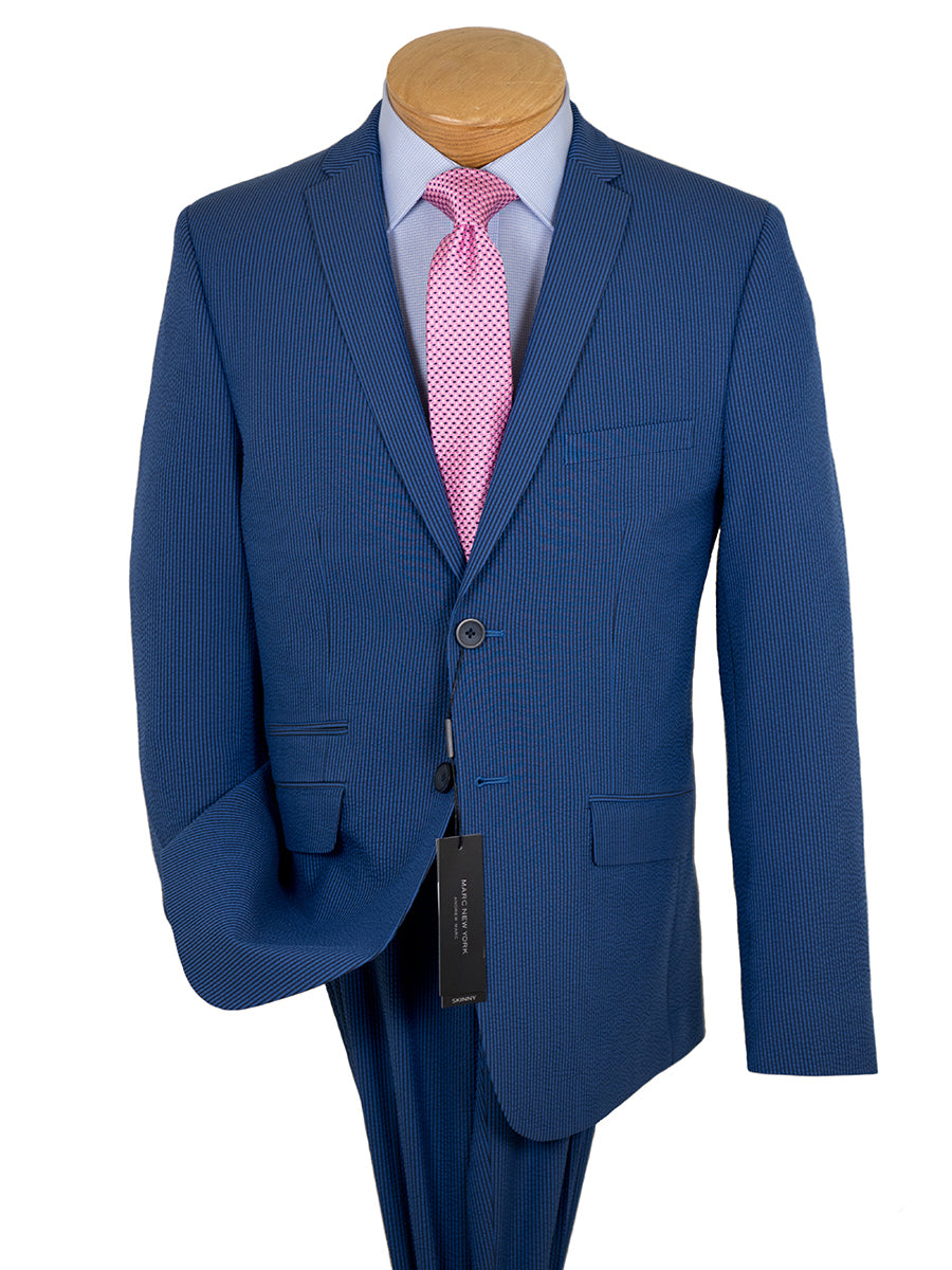 Andrew Marc 26241 47% Cotton / 40% Polyester / 10% Viscose / 3% Spandex Boy's Skinny Fit Suit - Seersucker-Stripe - Blue/Navy