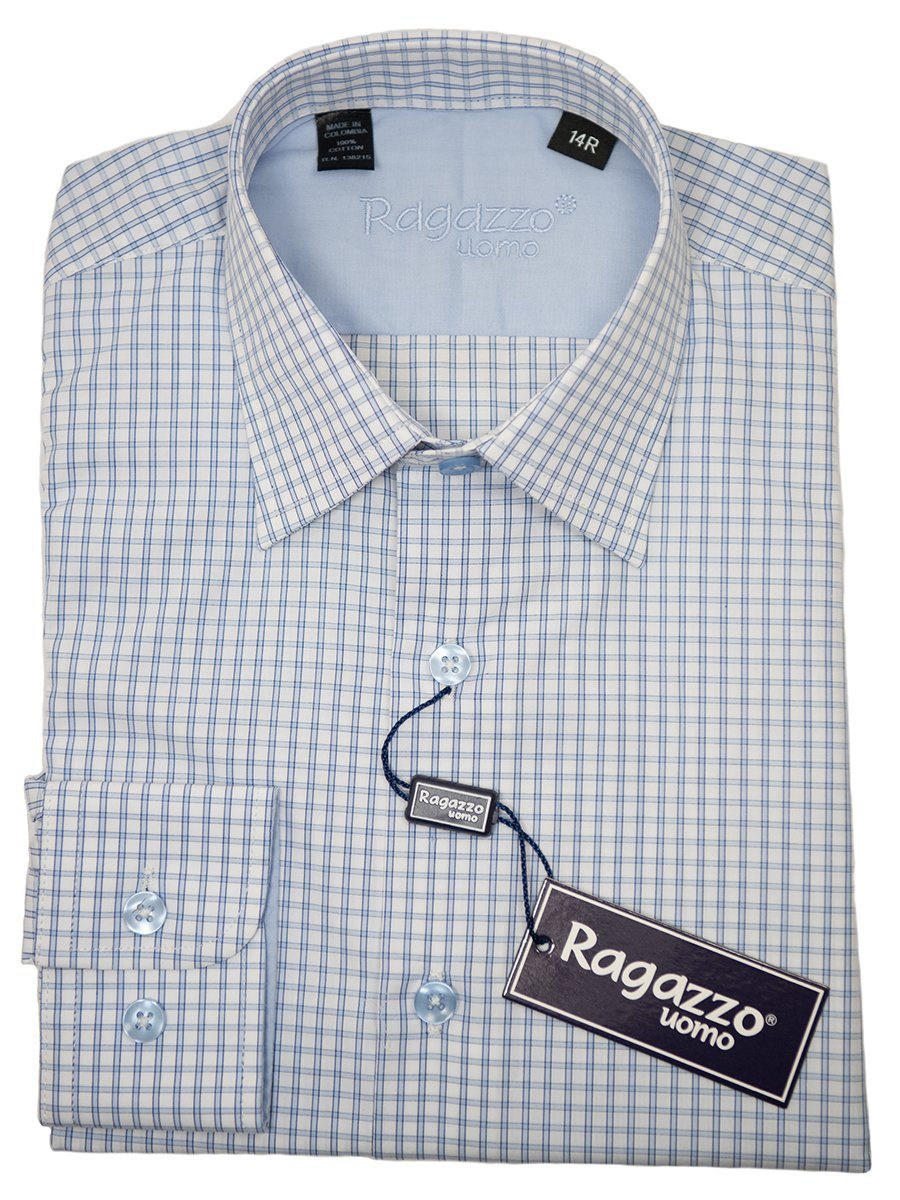 Ragazzo 26278 Boy's Sport Shirt - Cotton - Blue Check, Long Sleeve Boys Sport Shirt Ragazzo 