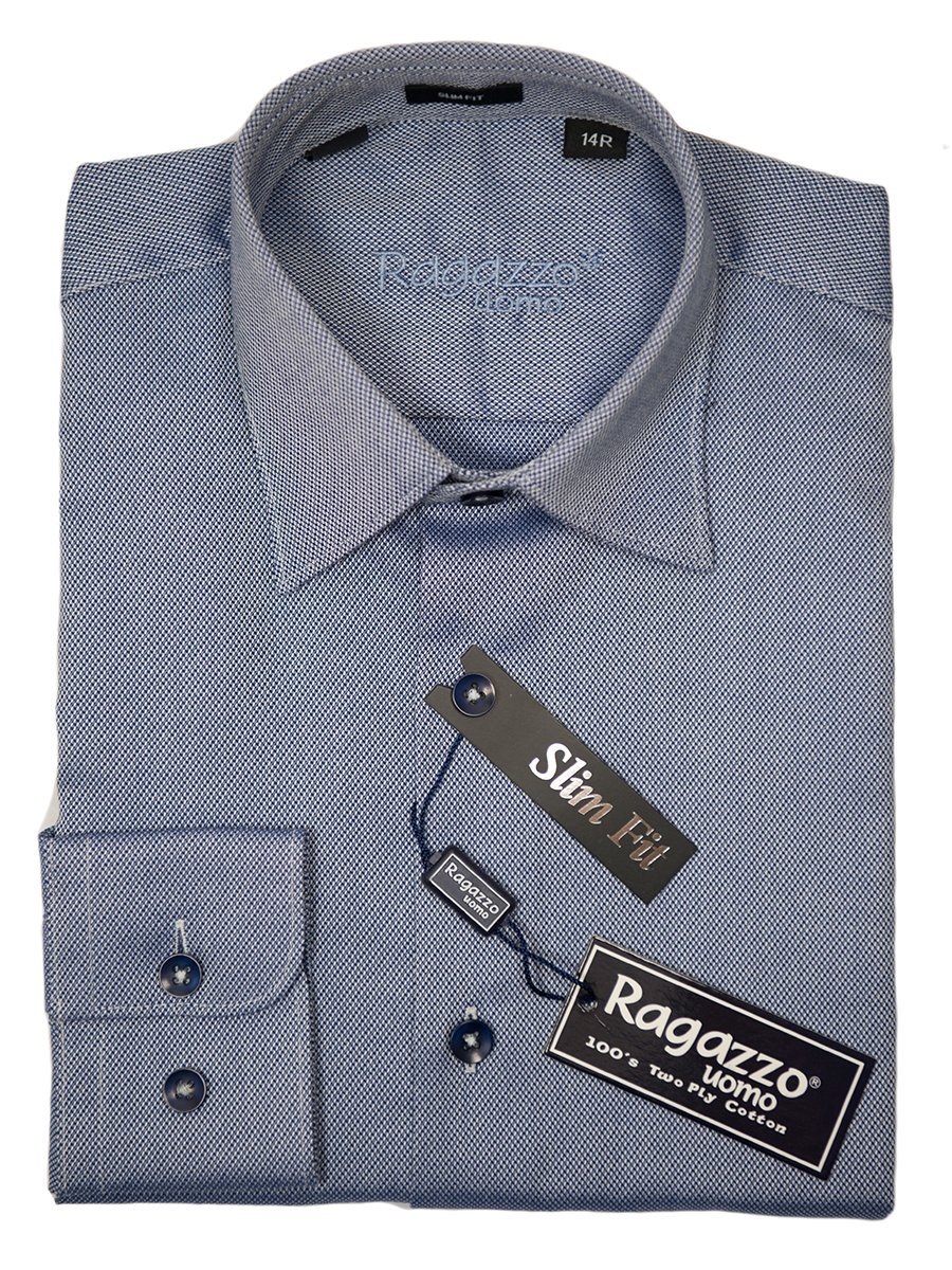 Ragazzo 26306 Boy's Dress Shirt - Blue Weave - Slim Fit Boys Dress Shirt Ragazzo 