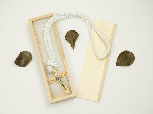 Boy's Communion Cross & Cord 26391 Light Wood/Silver Boys Necklace Heritage House 