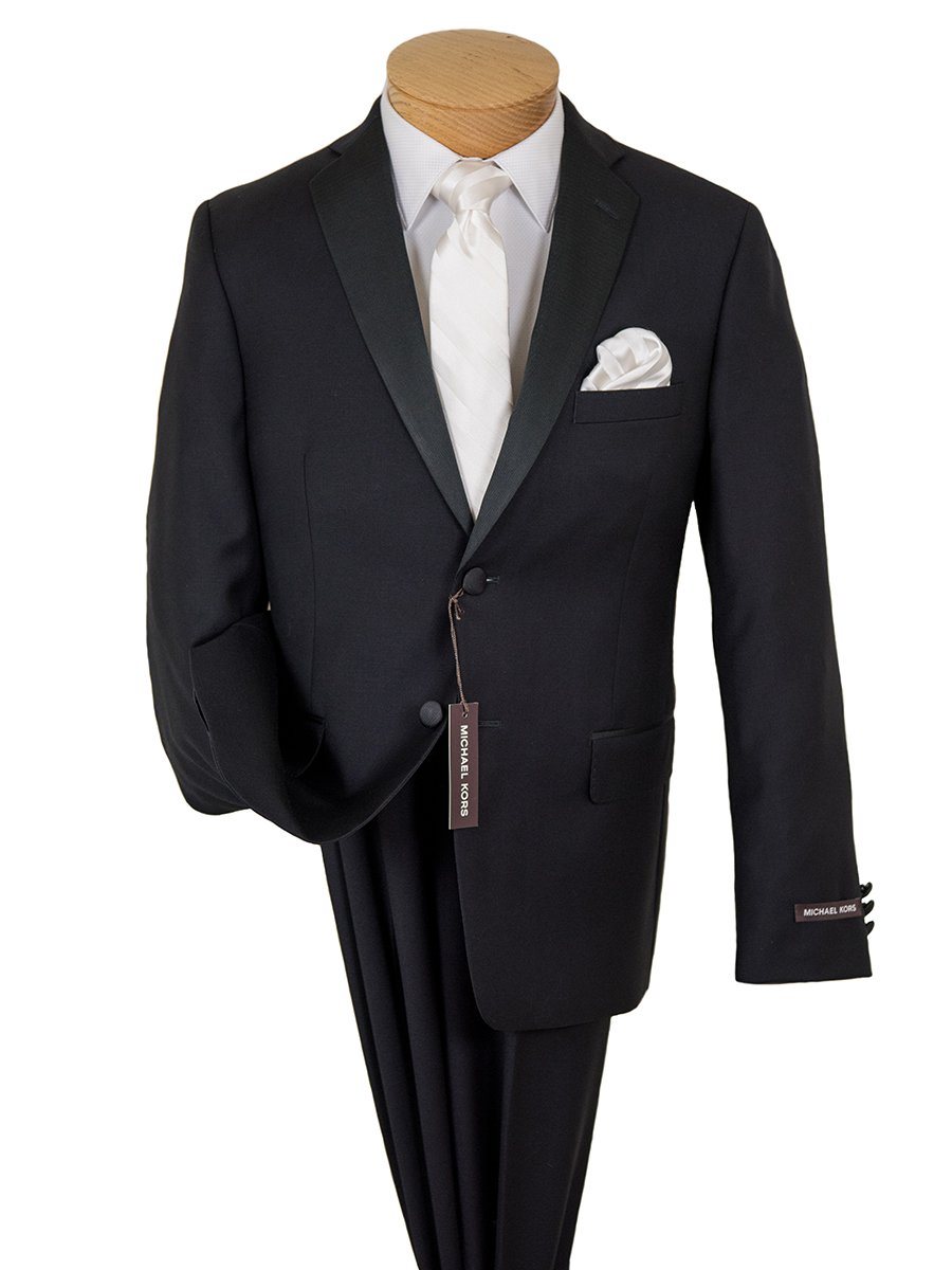 Michael Kors 26593 Black Boy's Tuxedo - Solid Gabardine - 100% Tropical Worsted Wool Boys Tuxedo Michael Kors 