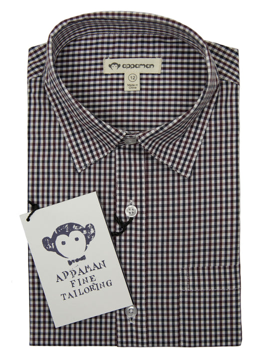 Appaman 27048 Boy's Dress Shirt- Wine/Black- Check Boys Dress Shirt Appaman 