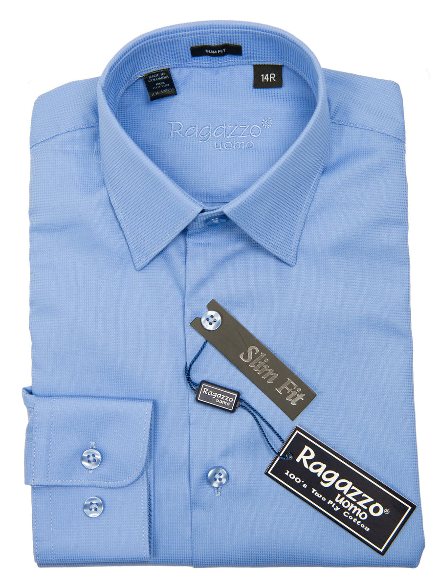 Ragazzo 27284 Boy's Dress Shirt - Slim Fit- Honeycomb Weave- French Blue Boys Dress Shirt Ragazzo 