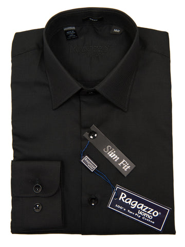 Ragazzo 27335 Boy's Dress Shirt - Slim Fit- Honeycomb Weave- Black Boys Dress Shirt Ragazzo 