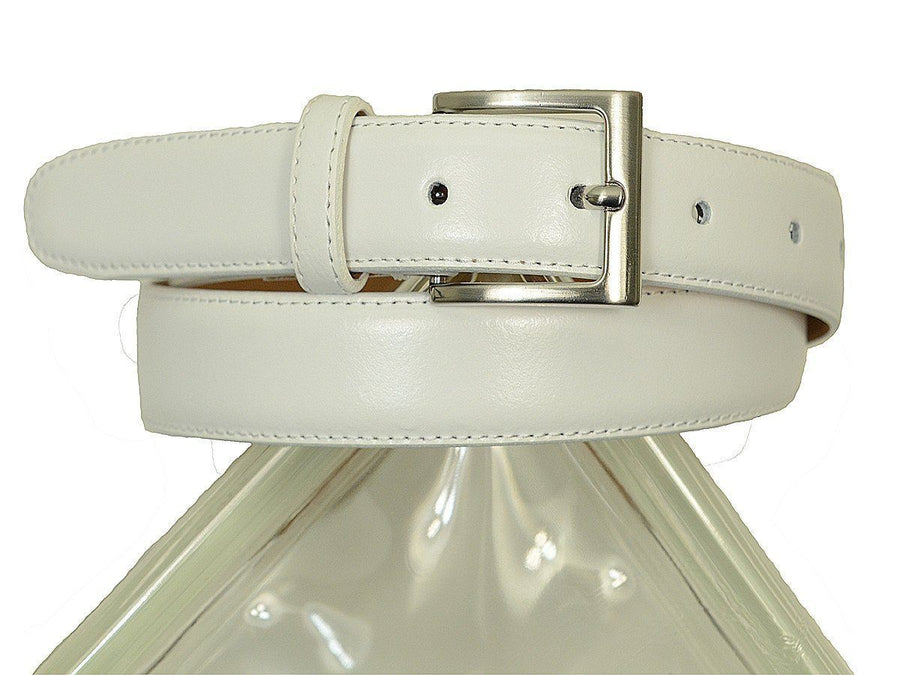 Paul Lawrence 2755 100% leather Boy's Belt - Shiny glazed leather - White, Silver Buckle