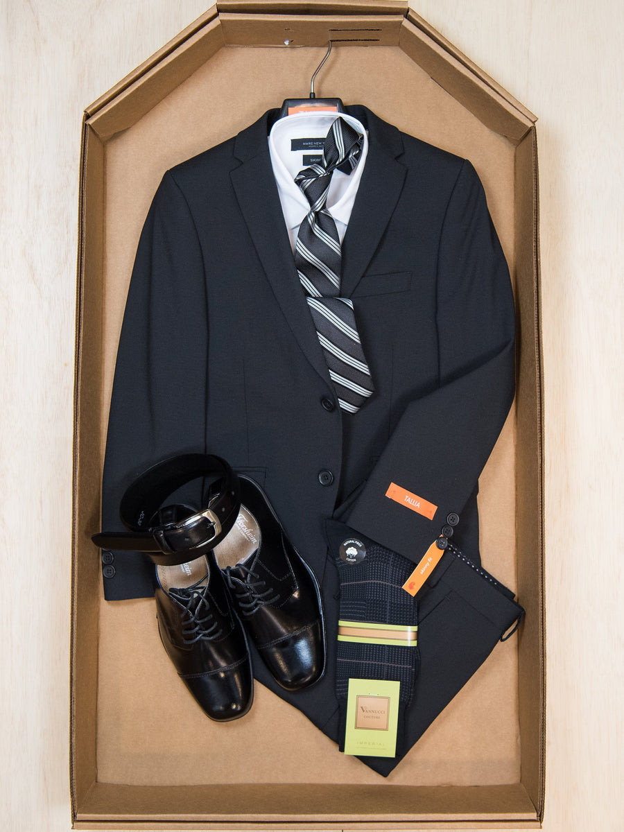 Complete Black Skinny Fit Suit Outfit 27860 Boys Suit Bundle Tallia 
