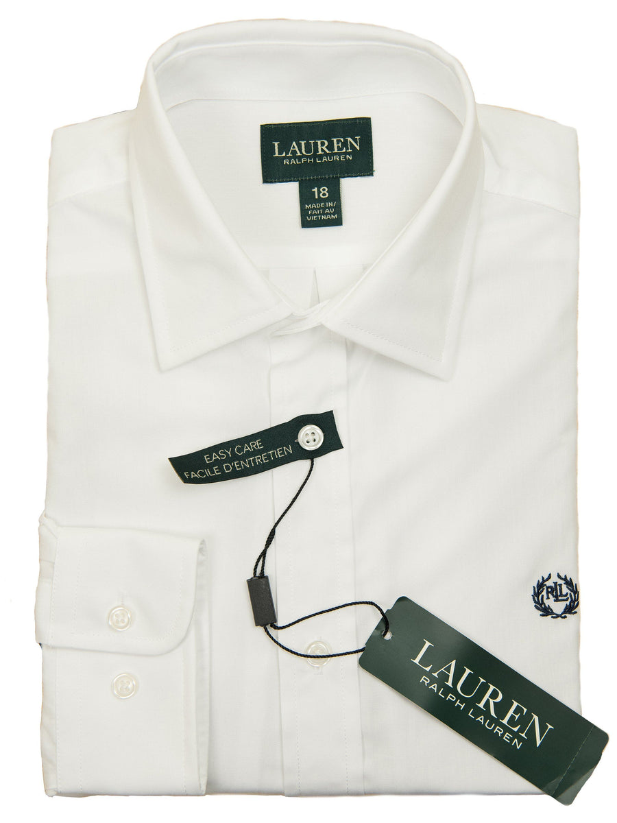 Lauren Ralph Lauren 27920 Boy's Dress Shirt-White-Solid Boys Dress Shirt Lauren 