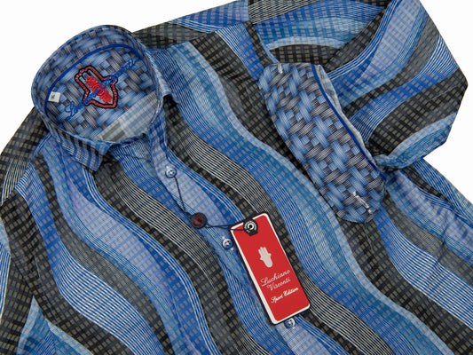 Luchiano Visconti Boy's Sport Shirt 28038 Blue Grey Boys Sport Shirt Luchiano Visconti 