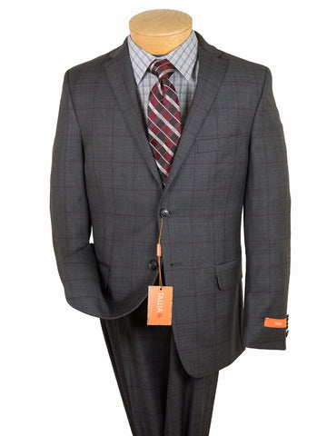 Image of Tallia 28054 Boy's Suit - Skinny Fit - Plaid - Charcoal/Red Boys Suit Tallia 
