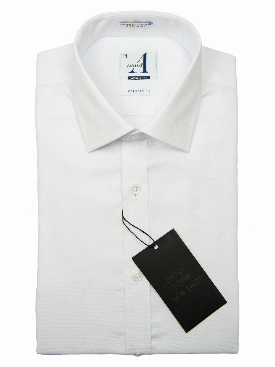 Alviso 28126 Boys Dress Shirt-Tonal Weave-White-Classic Fit Boys Dress Shirt Alviso 