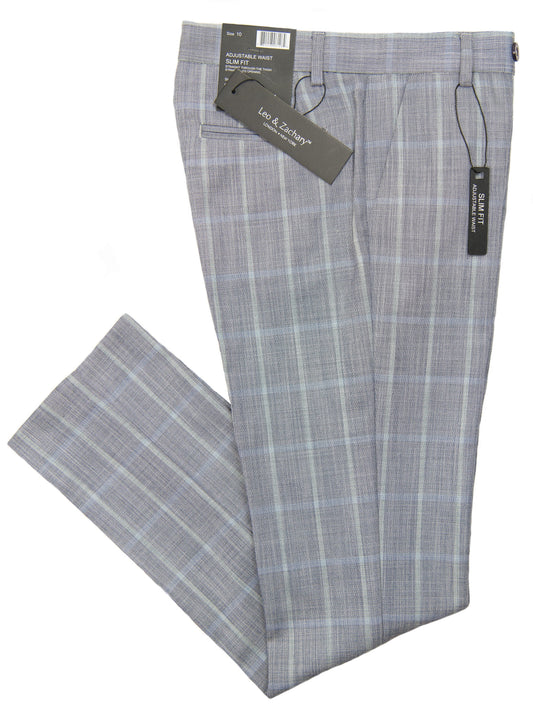 Leo & Zachary 28185 Dress Pant- Plaid- Aqua/Smoke Boys Dress Pant Leo & Zachary 