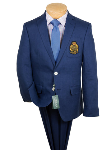 Image of Lauren Ralph Lauren 28305 Boy's Suit Separate Jacket - Solid Linen with Crest- Blue Boys Suit Separate Jacket Lauren 