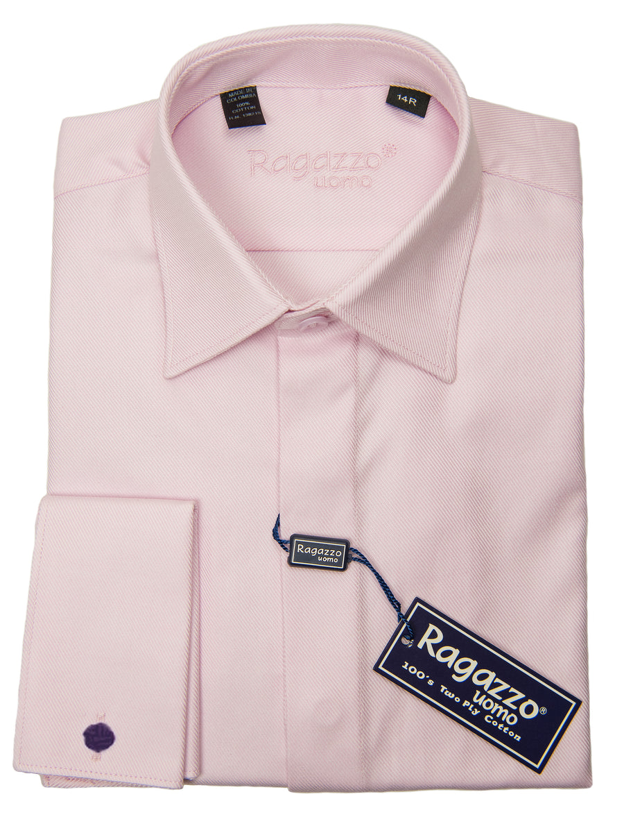 Ragazzo 28596 Boy's Dress Shirt - French Cuff-  Diagonal Tonal Weave - Light Pink
