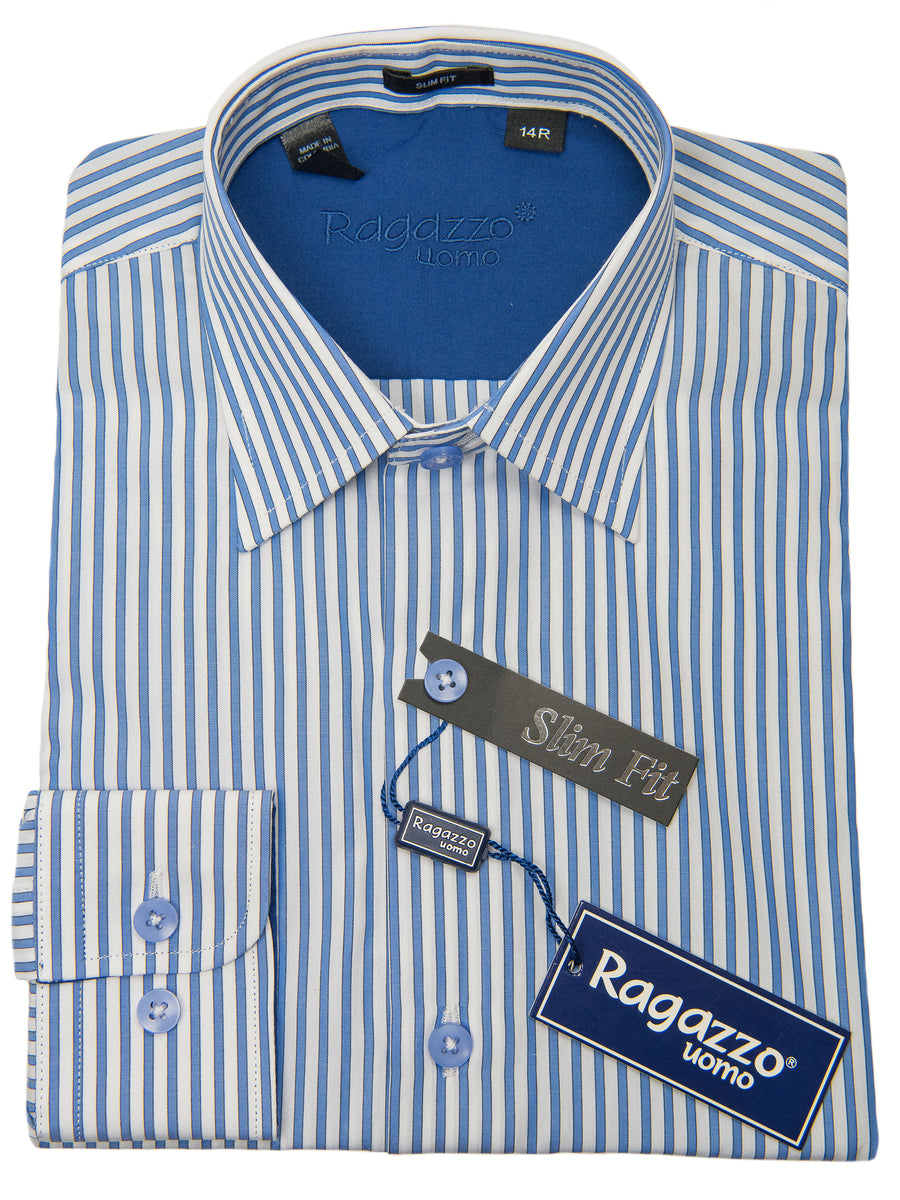Ragazzo 28637 Boy's Dress Shirt - Slim Fit- Stripe - Medium Blue