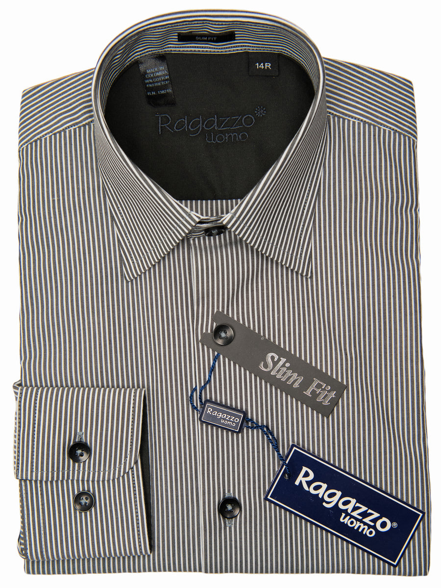 Ragazzo 28651 Boy's Dress Shirt - Slim Fit- Stripe - Black